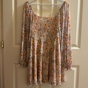 Altar'd State Olivia Floral Blush Long Sleeve Mini Dress Medium